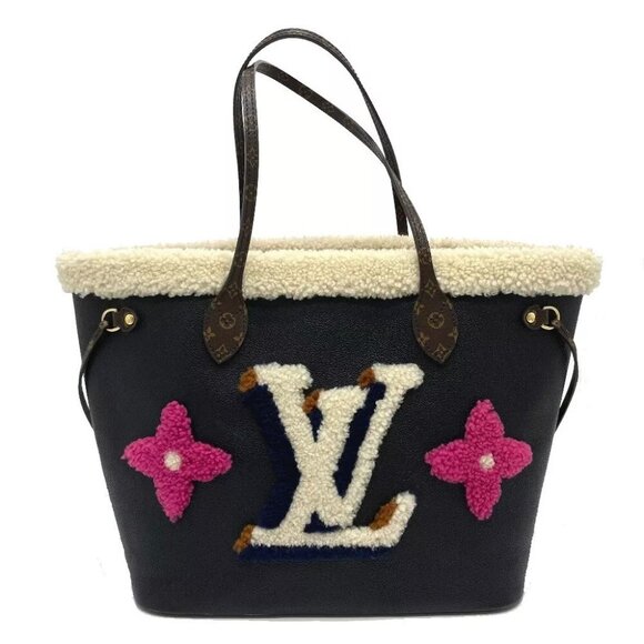 LOUIS VUITTON M56960 Shearing Neverfull MM Tote Bag Calf Leather Black - Picture 1 of 14